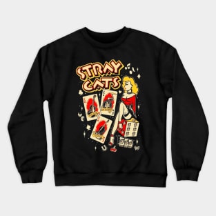 play card cat band rock music Crewneck Sweatshirt